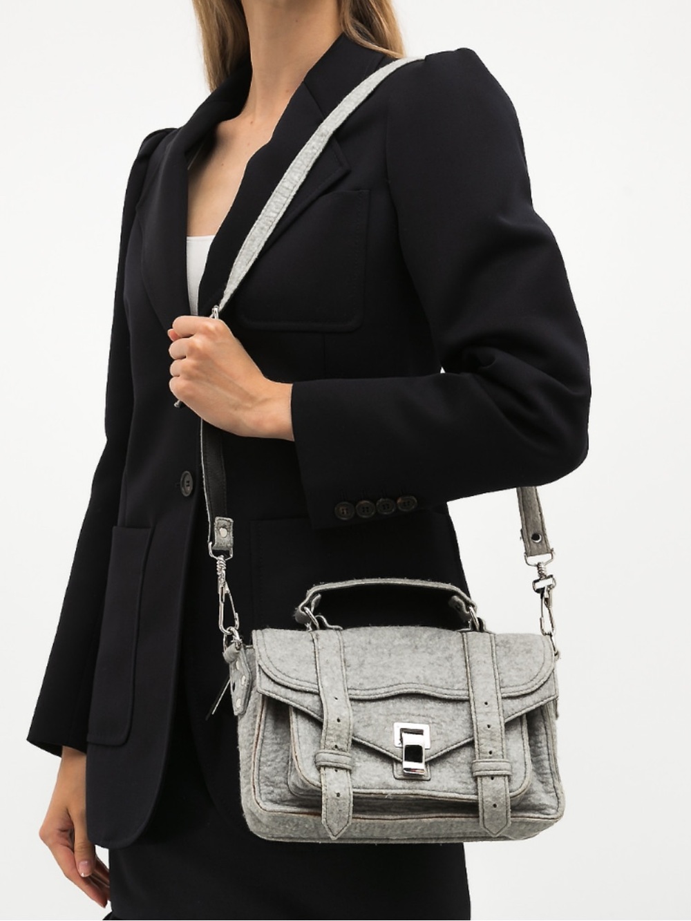 Proenza Schouler Light Gray Felt Crossbody Satchel